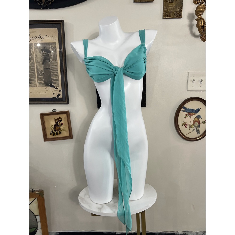 Lani Turquoise Chiffon Front-Tie Crop Top Blouse Style 5835 Size Small